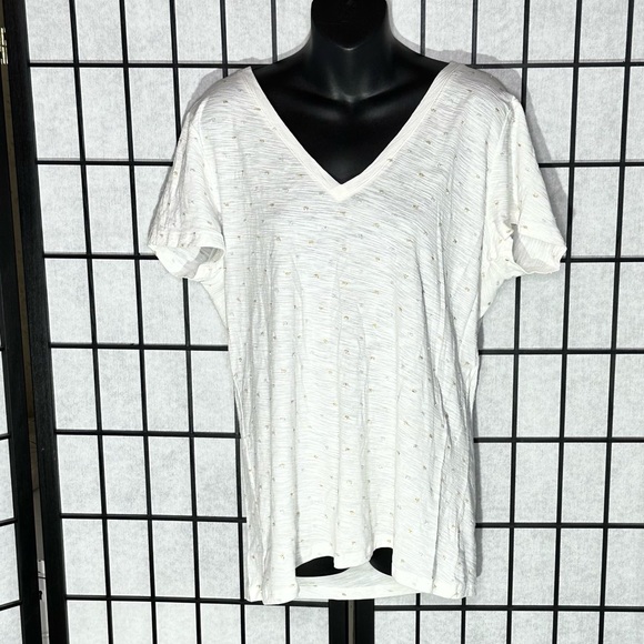 Merona White Silver & Gold Sparkling V Neck Flowy Tee Large XXL New w/o tags - Picture 10 of 10